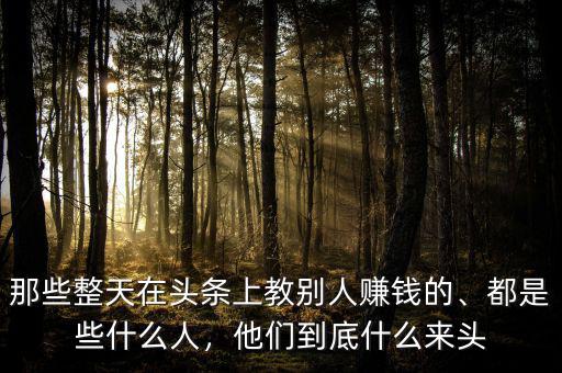 那些整天在頭條上教別人賺錢的、都是些什么人，他們到底什么來頭
