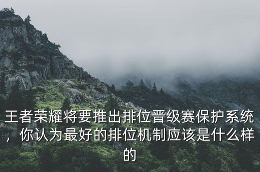 王者榮耀將要推出排位晉級賽保護(hù)系統(tǒng)，你認(rèn)為最好的排位機(jī)制應(yīng)該是什么樣的