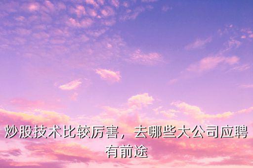 炒股技術(shù)比較厲害，去哪些大公司應(yīng)聘有前途