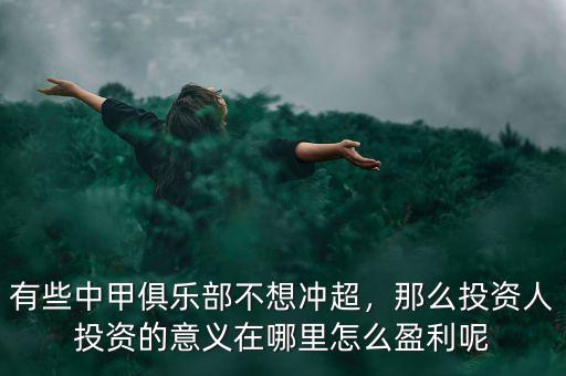 有些中甲俱樂(lè)部不想沖超，那么投資人投資的意義在哪里怎么盈利呢