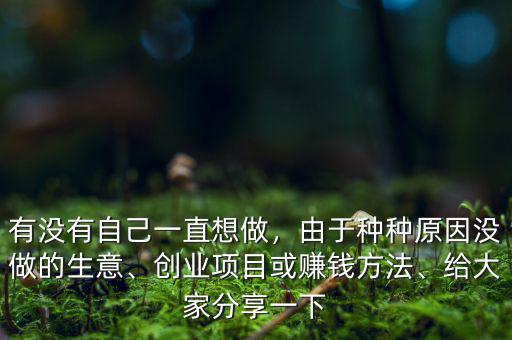 有沒有自己一直想做，由于種種原因沒做的生意、創(chuàng)業(yè)項(xiàng)目或賺錢方法、給大家分享一下