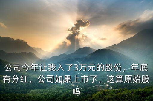 公司今年讓我入了3萬(wàn)元的股份，年底有分紅，公司如果上市了，這算原始股嗎
