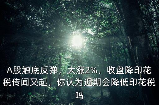 A股觸底反彈，大漲2%，收盤降印花稅傳聞又起，你認為近期會降低印花稅嗎