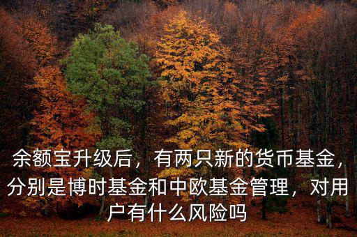 余額寶升級(jí)后，有兩只新的貨幣基金，分別是博時(shí)基金和中歐基金管理，對(duì)用戶(hù)有什么風(fēng)險(xiǎn)嗎