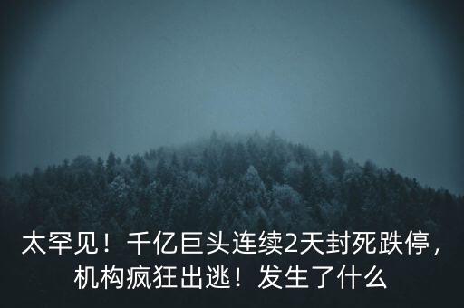 太罕見！千億巨頭連續(xù)2天封死跌停，機(jī)構(gòu)瘋狂出逃！發(fā)生了什么