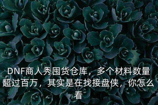 DNF商人秀囤貨倉庫，多個(gè)材料數(shù)量超過百萬，其實(shí)是在找接盤俠，你怎么看
