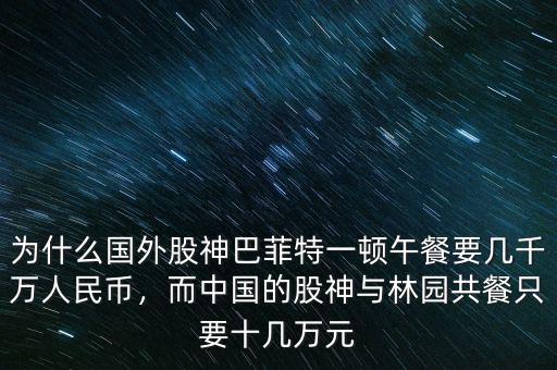 為什么國外股神巴菲特一頓午餐要幾千萬人民幣，而中國的股神與林園共餐只要十幾萬元