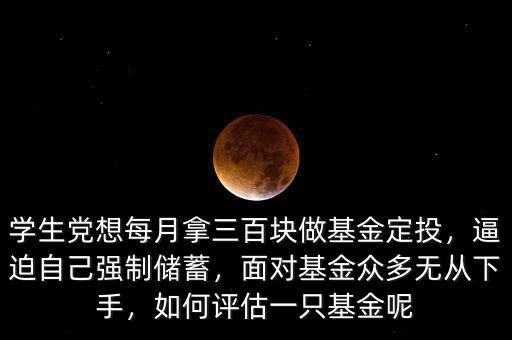 學生黨想每月拿三百塊做基金定投，逼迫自己強制儲蓄，面對基金眾多無從下手，如何評估一只基金呢