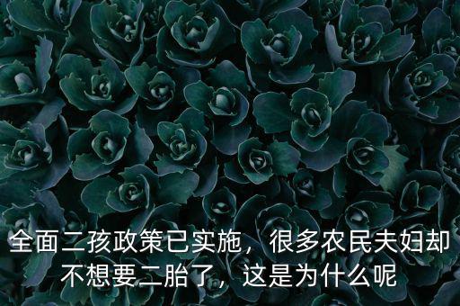 全面二孩政策已實施，很多農(nóng)民夫婦卻不想要二胎了，這是為什么呢