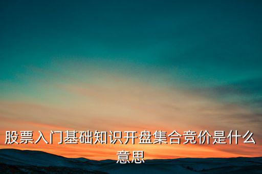 股票入門基礎(chǔ)知識開盤集合競價(jià)是什么意思