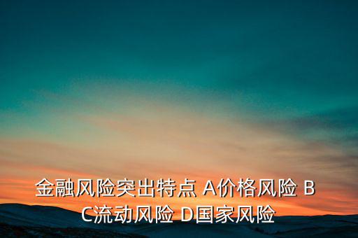 金融風(fēng)險(xiǎn)突出特點(diǎn) A價(jià)格風(fēng)險(xiǎn) B C流動(dòng)風(fēng)險(xiǎn) D國家風(fēng)險(xiǎn)