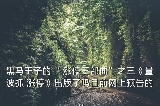 黑馬王子的“ 漲停三部曲”之三《量波抓 漲?！烦霭媪藛崮壳熬W(wǎng)上預(yù)告的...