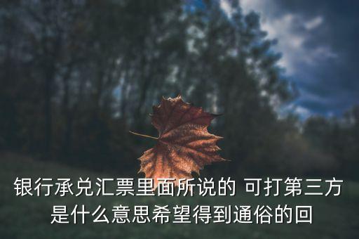 三方銀票是什么意思，銀行承兌匯票里面所說的 可打第三方 是什么意思希望得到通俗的回