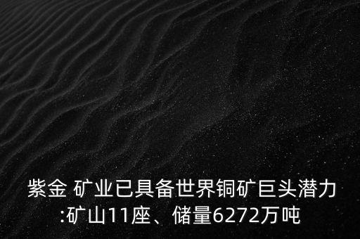  紫金 礦業(yè)已具備世界銅礦巨頭潛力:礦山11座、儲量6272萬噸