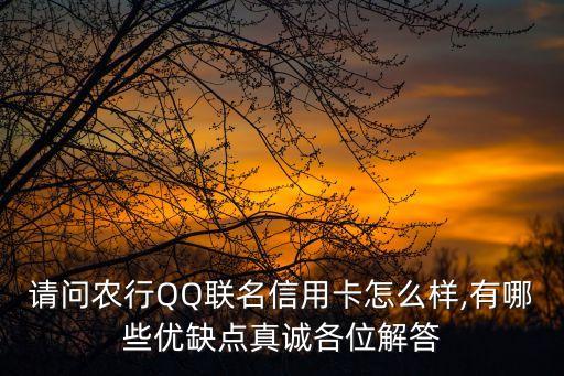 請(qǐng)問農(nóng)行QQ聯(lián)名信用卡怎么樣,有哪些優(yōu)缺點(diǎn)真誠各位解答