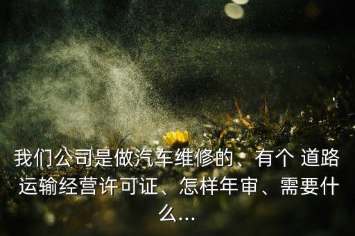 我們公司是做汽車維修的、有個(gè) 道路 運(yùn)輸經(jīng)營(yíng)許可證、怎樣年審、需要什么...