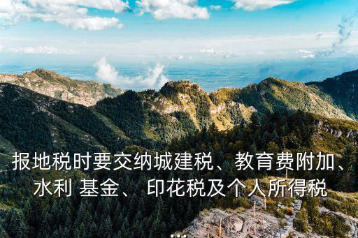報(bào)地稅時(shí)要交納城建稅、教育費(fèi)附加、 水利 基金、 印花稅及個(gè)人所得稅...